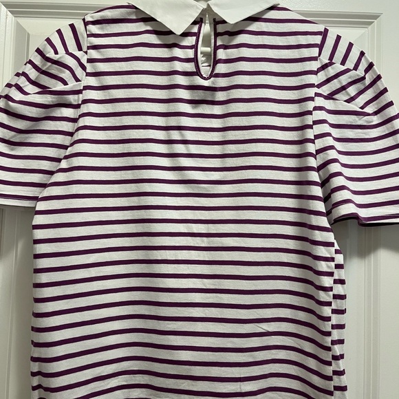 Purple and White Striped T-Shirt with White Collar - Picture 5 of 7